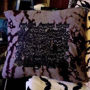 Hand made throw pillow,  medium size black with bleach tye dye